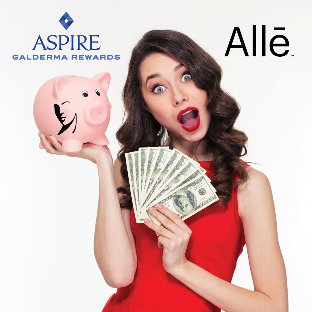 Woman holding cash and piggy bank, surprised.